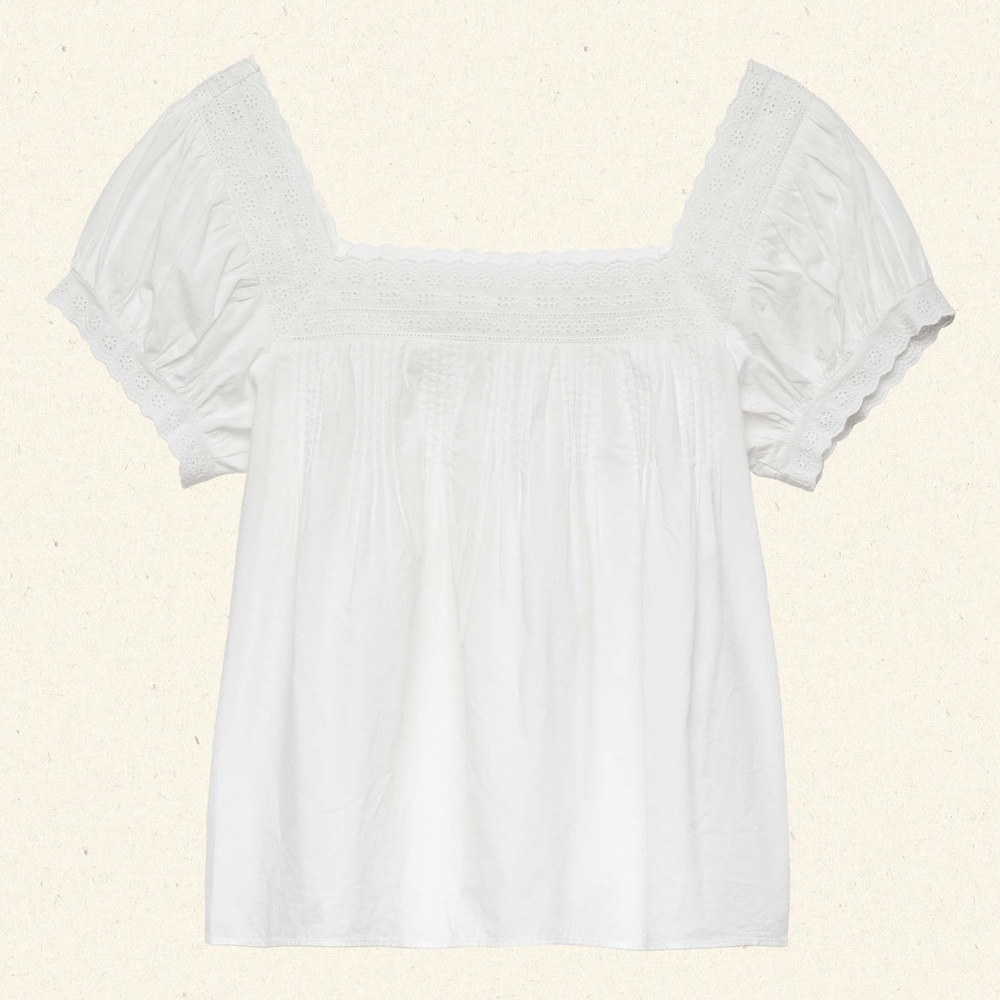 NWT Doen Francia Cotton Poplin Eyelet Pintuck Puff Sleeve Blouse Top Salt White - Picture 13 of 13